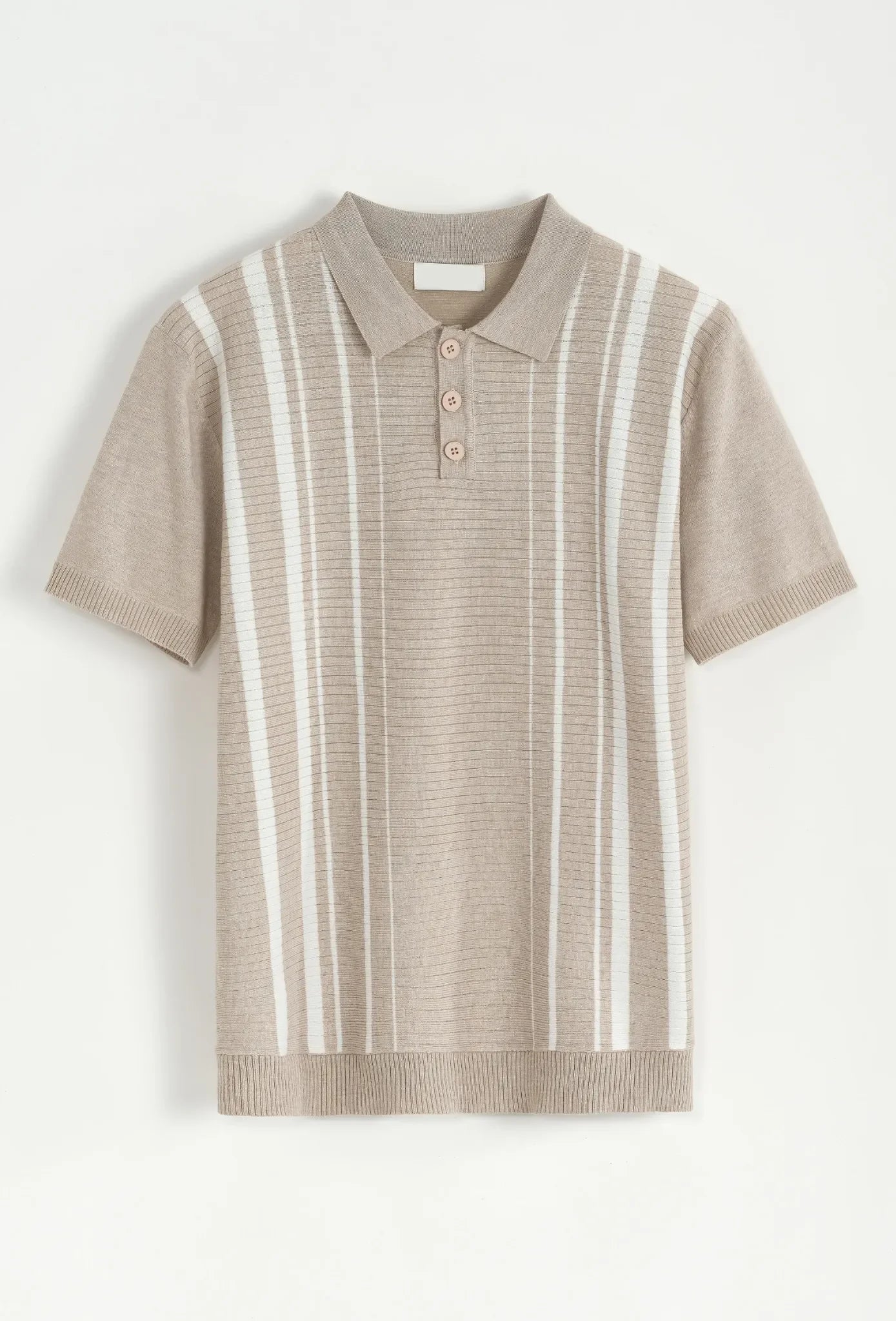 Polo rayé texturé beige – Manches courtes