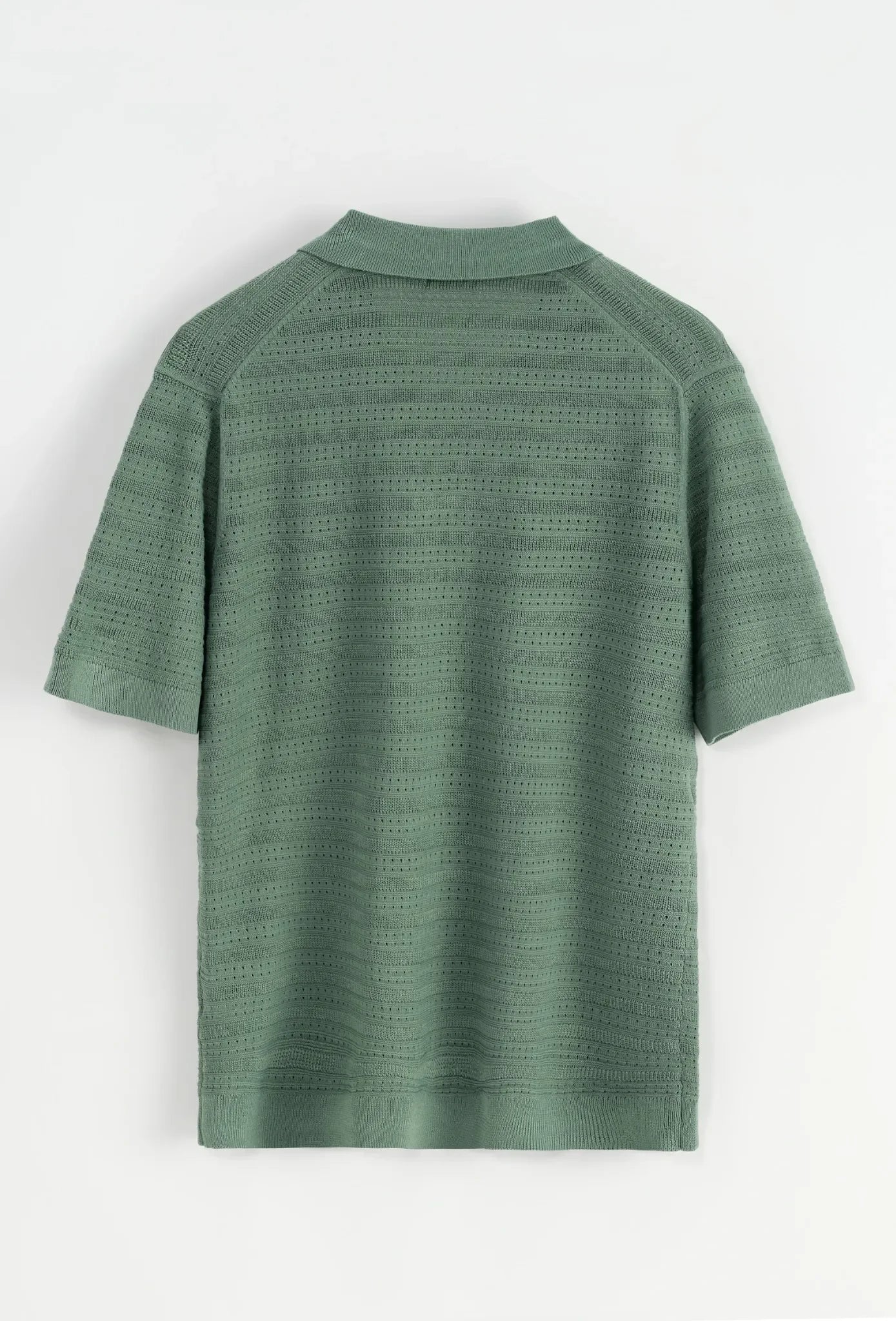 Polo manches courtes vert texturé – Col sans boutons