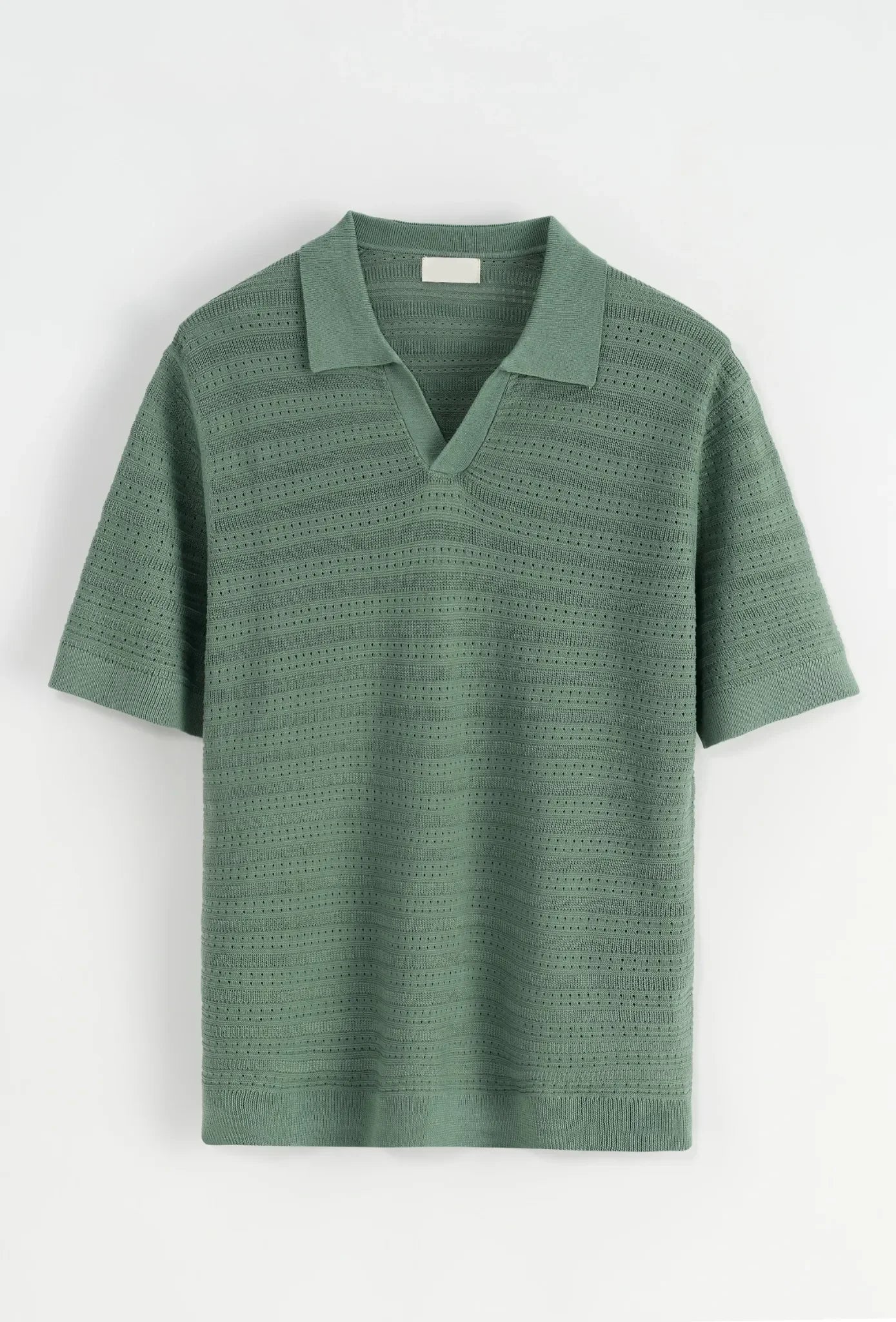 Polo manches courtes vert texturé – Col sans boutons